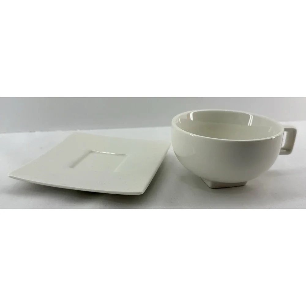 Tea Forté Cup & Saucer‎ Set 2 – White Porcelain Contemporary Square Design NWOB